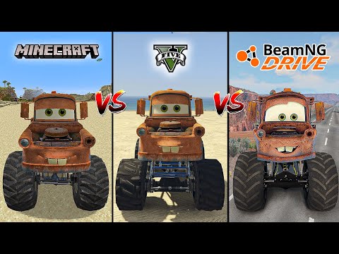 Minecraft Monster truck Tow Mater VS GTA 5 Monster Mater VS BeamNG Monster Mater - WHO IS BEST?