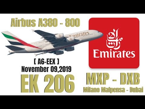 Relatório de voo do Emirates A380-800 | Classe Econômica EK 206 | Milano Malpensa ✈ Dubai | 09 de novembro de 2019