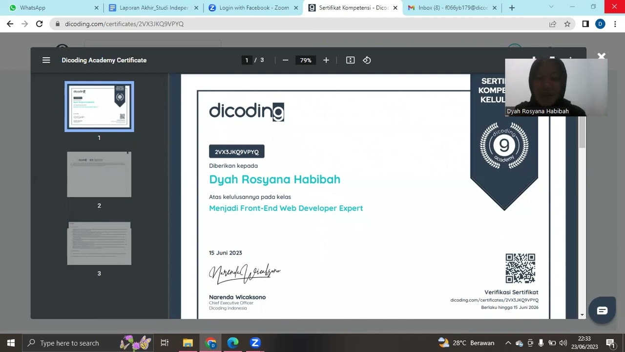 Testimoni Sertifikat Dicoding-Dyah Rosyana Habibah