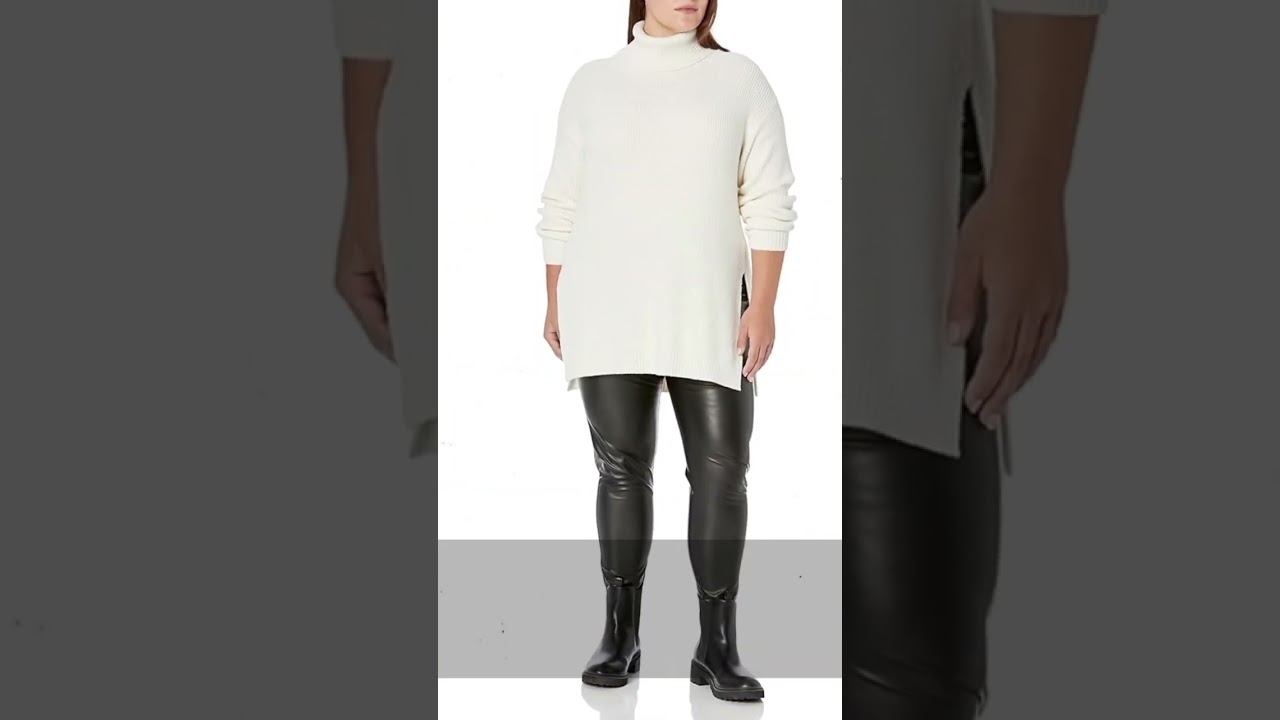 white color The Drop Women's Grayson Super Soft Drop-Shoulder Turtleneck Sweater