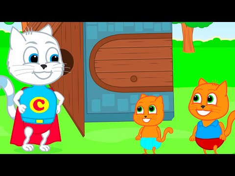 Familia de Gatos - Casa De Superhéroe Dibujos animados para niños