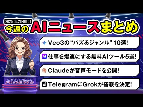 【5月第4週まとめ】Veo3の人気ジャンル10選、Claudeの音声モード、TelegramにGrok統合など注目AIニュースを総まとめ！ サムネイル