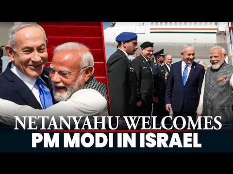 Israeli PM Netanyahu welcomes India's Narendra Modi at a ceremony at Ben Gurion Airport