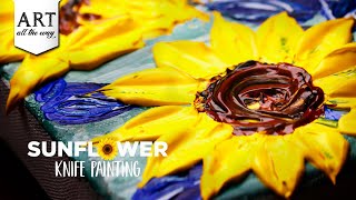 Sunflower Knife Painting Tutorial 🌻 | Easy Canvas Art | DIY Acrylic Wall Decor