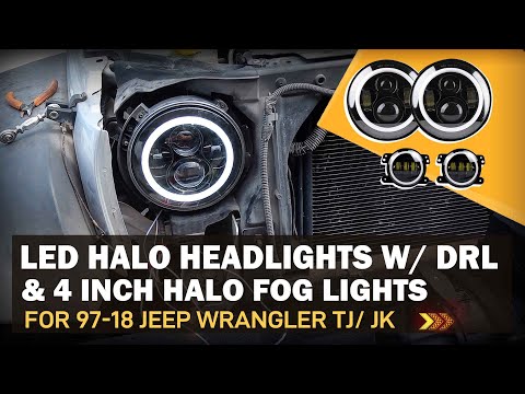 97-18 Jeep Wrangler JK/TJ LED HALO HEADLIGHTS & HALO FOG LIGHTS Installation Video | AMOFFROAD