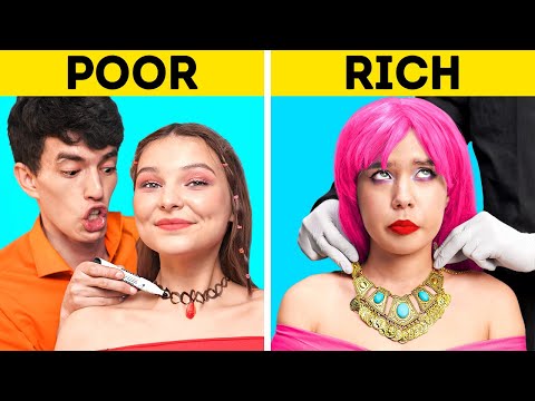 , title : 'RICH VS. POOR CHALLENGE || Relatable Moments And Funny Hacks For Any Occasion'