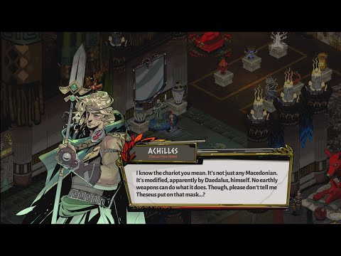 Zagreus asks Achilles about Theseus' chariot and he asks if Theseus put on the mask - Hades