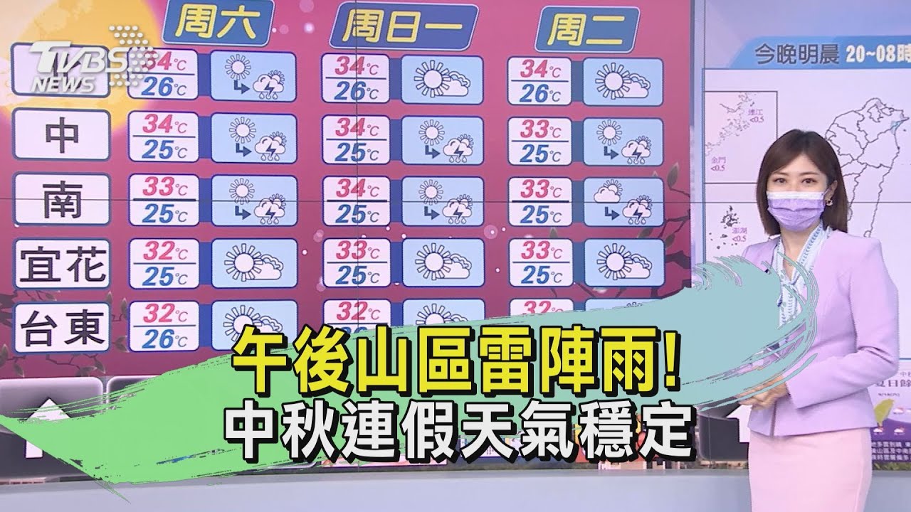 午後山區雷陣雨！中秋連假天氣穩定