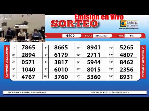 Sorteo de Quiniela LA PRIMERA DE LA MAÑANA N°4409 - 22/03/2023.- 12.00 hs.