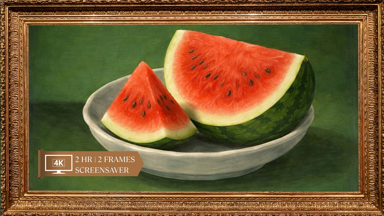 Museum Framed Watermelon Bowl - 4K Fine Art TV Screensaver | 2 Frame Options | 2 HR Video, No Sound