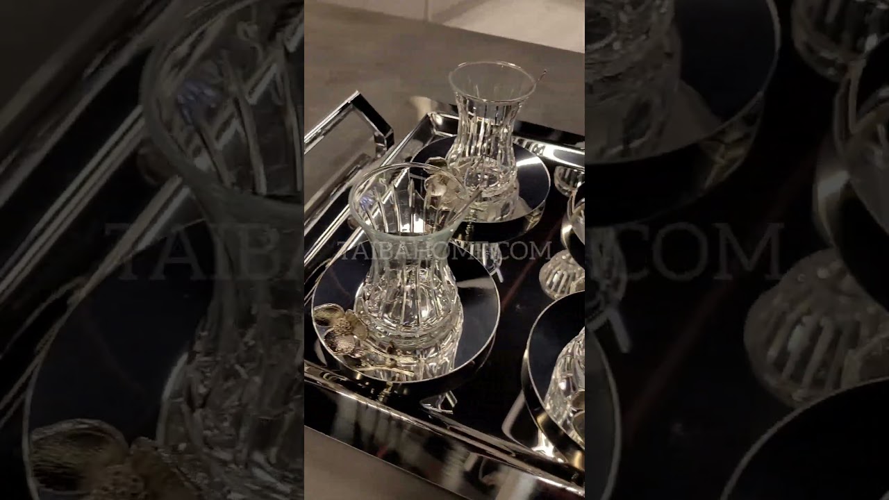 طقم بيالات و فناجين -ديكور ورد- ١٨ قطعة / فضي 