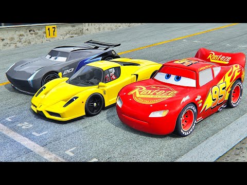 Lightning McQueen vs Ferrari Enzo vs Jackson Storm at Top Gear Track