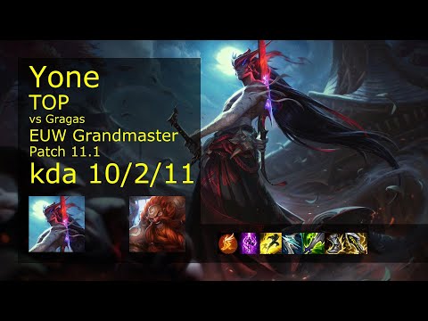 Yone vs Gragas Top - EUW Grandmaster 10/2/11 Patch 11.1 Gameplay