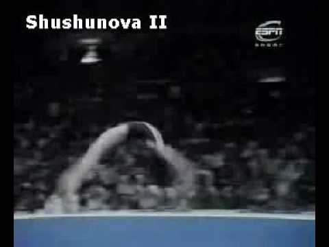 Elena Shushunova. 1.5 salto sideways to roll