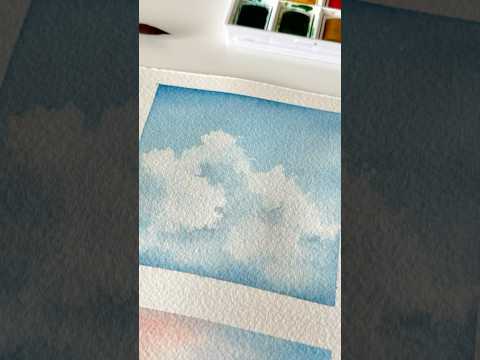 ⛅️A super easy way to paint fluffy clouds #watercolor #tutorial #easypainting #cloudspainting
