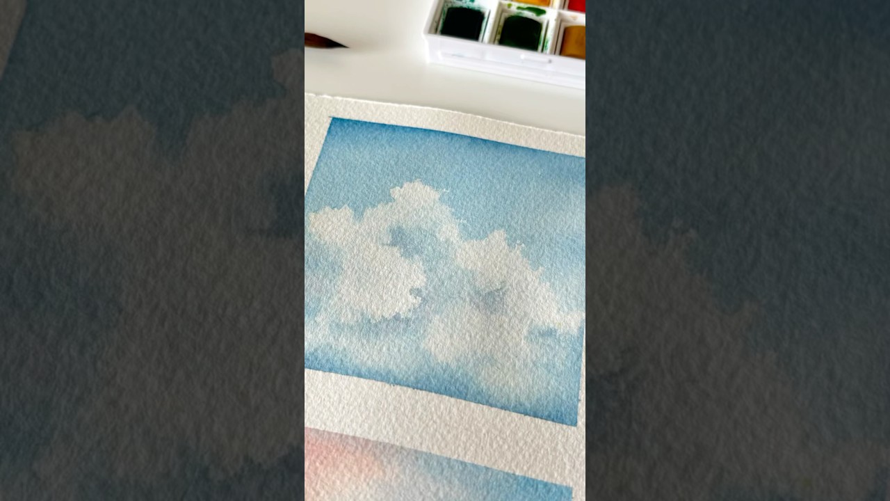 ⛅️A super easy way to paint fluffy clouds #watercolor #tutorial #easypainting #cloudspainting
