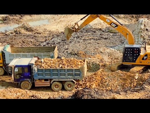 Cat 320 & Cat 385C Excavators Loading Overburden On 4 Axle Trucks - Sotiriadis/Labrianidis 4K Video