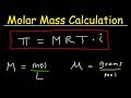 Molar Mass From Osmotic Pressure - Molarity & Van't Hoff Factor - Chemistry Problems