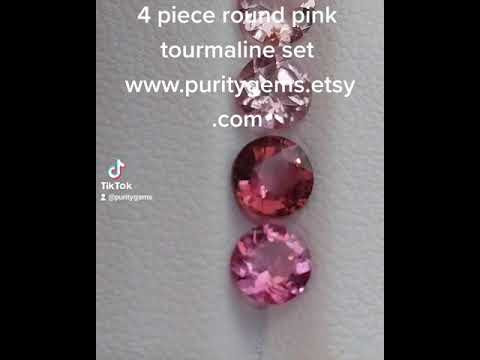 4 piece round pink tourmaline gemstone set www.puritygems.etsy.com