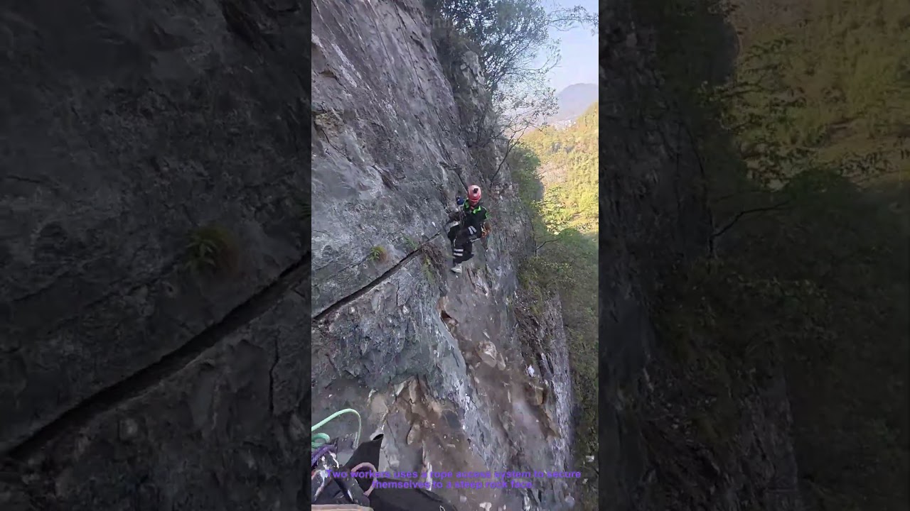 Cliff Hazard Removal: Rope Access Worker Clearing Steep Rock Faces