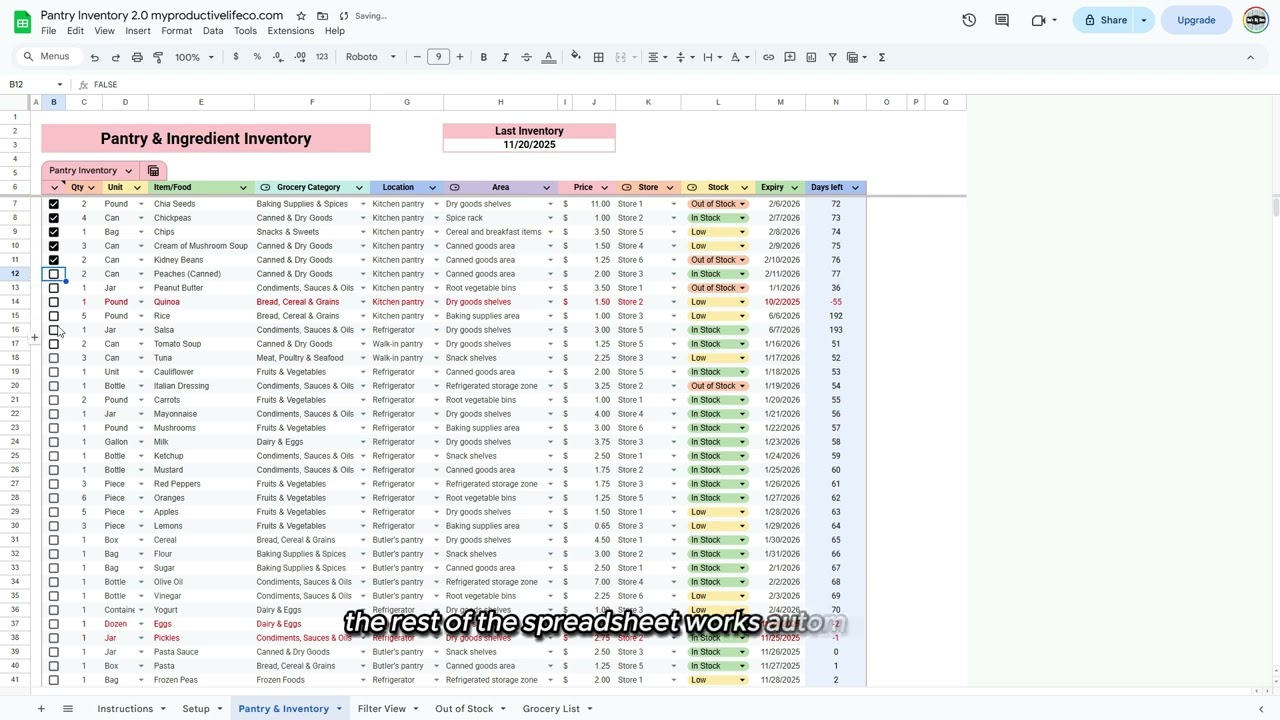 Pantry Inventory Spreadsheet Google Sheets Template Complete Automated Kitchen Organizer