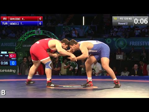 Round 2 FS - 125 kg: Komeil GHASEMI (IRI) df. Tanju GEMICI (TUR) by FALL, 4-0