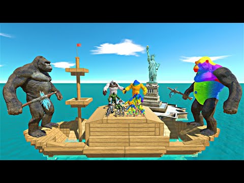 Rainbow War on Ship | Mutant Primates + King Kong vs Rainbow Itself - Animal Revolt Battle Simulator