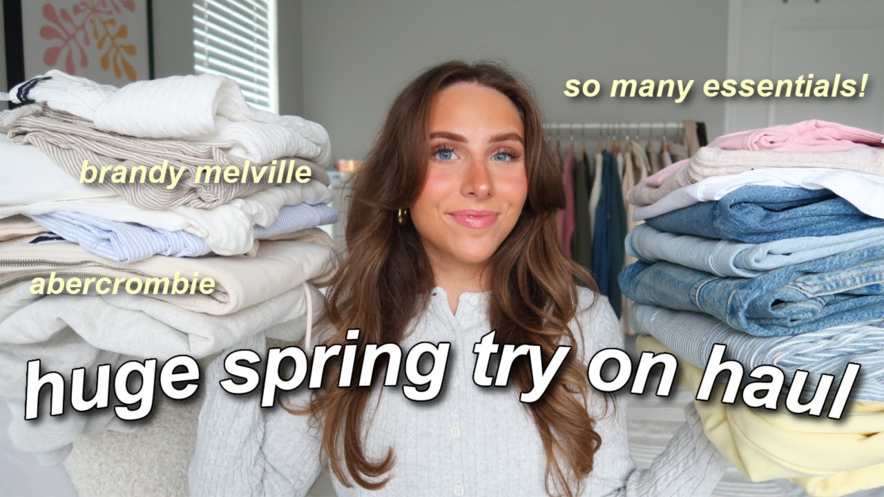 HUGE SPRING ESSENTIALS TRY ON HAUL 2024 🌸 BRANDY MELVILLE, ABERCROMBIE, NA-KD, + MORE! *TRENDY*