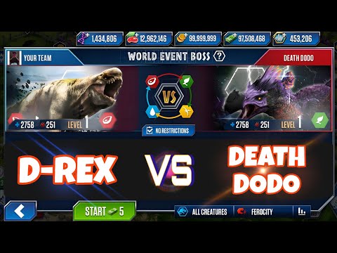 D-REX vs DEATH DODO BOSS! EPIC FINAL SHOWDOWN | Jurassic World The Game