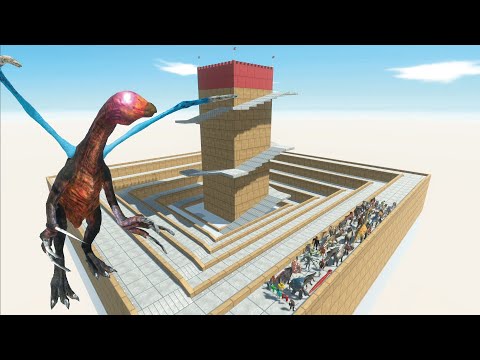 ESCAPE FROM ALIEN THERIZINOSAURUS - DOWNHILL & TOWER COURSE  - Animal Revolt Battle Simulator