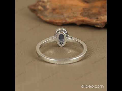 Blue Sapphire 925 Sterling Silver Oval Gemstone Ring
