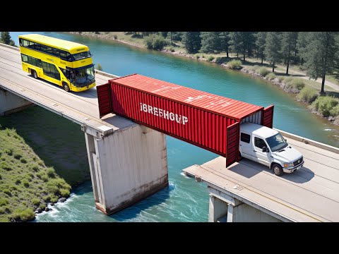 Cars vs Broken Container Bridge Challenge in BeamNG Drive! (LONG VIDEO)