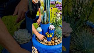 Nobody Believes This Blue Garden Was Made With Old Tires and PVC Pipes 💙🌵✨