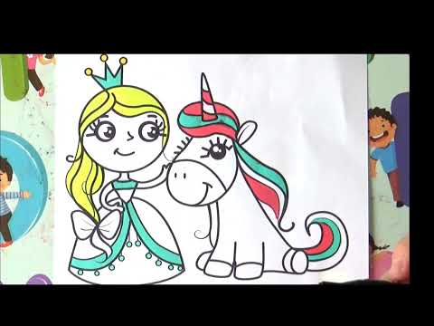 PRINCESSE ET SA LICORNE 🦄 COLORIAGE FACILE 🥳