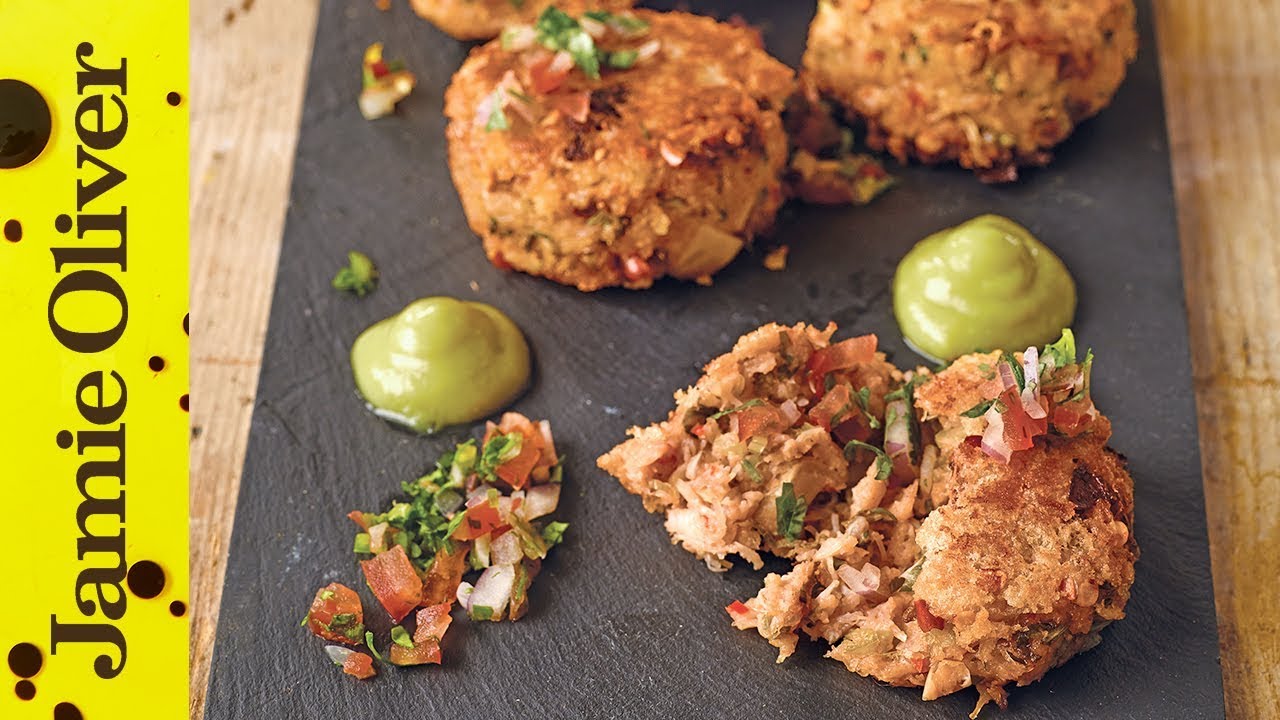 Spicy crab cakes video Jamie Oliver