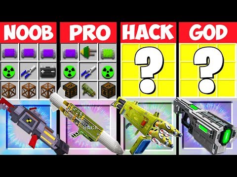 Minecraft Battle: NUKE GUNS MOD CRAFTING CHALLENGE - NOOB vs PRO vs HACKER vs GOD ~ Animation