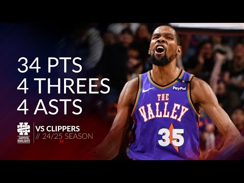 Kevin Durant 34 pts 4 threes 4 asts vs Clippers 24/25 season
