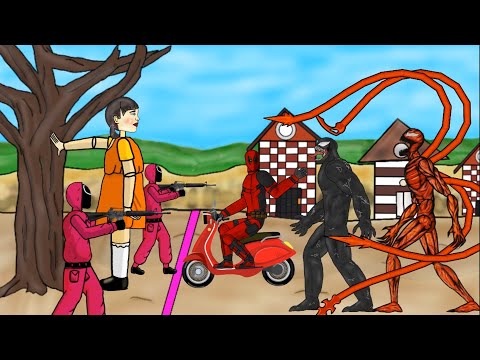 Squad game vs Deadpool, carnage, venom drawing cartoon 2
