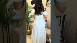 فستان لؤلؤة | Pearl Dress سهرة ميدي شبك مطرز بالترتر بأكمام قصيرة