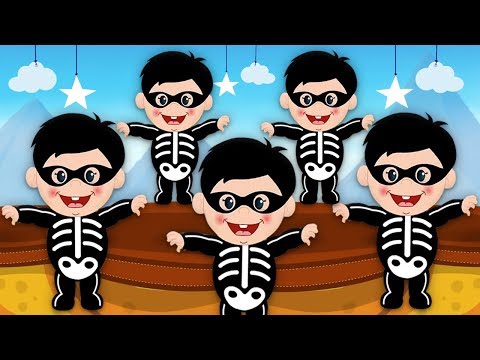 5 Esqueletos Saltando en la Cama | Canciones infantiles de Halloween | Five Little Skeletons