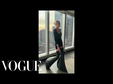 Model Alex Consani Tries on Inflatable Rick Owens Boots