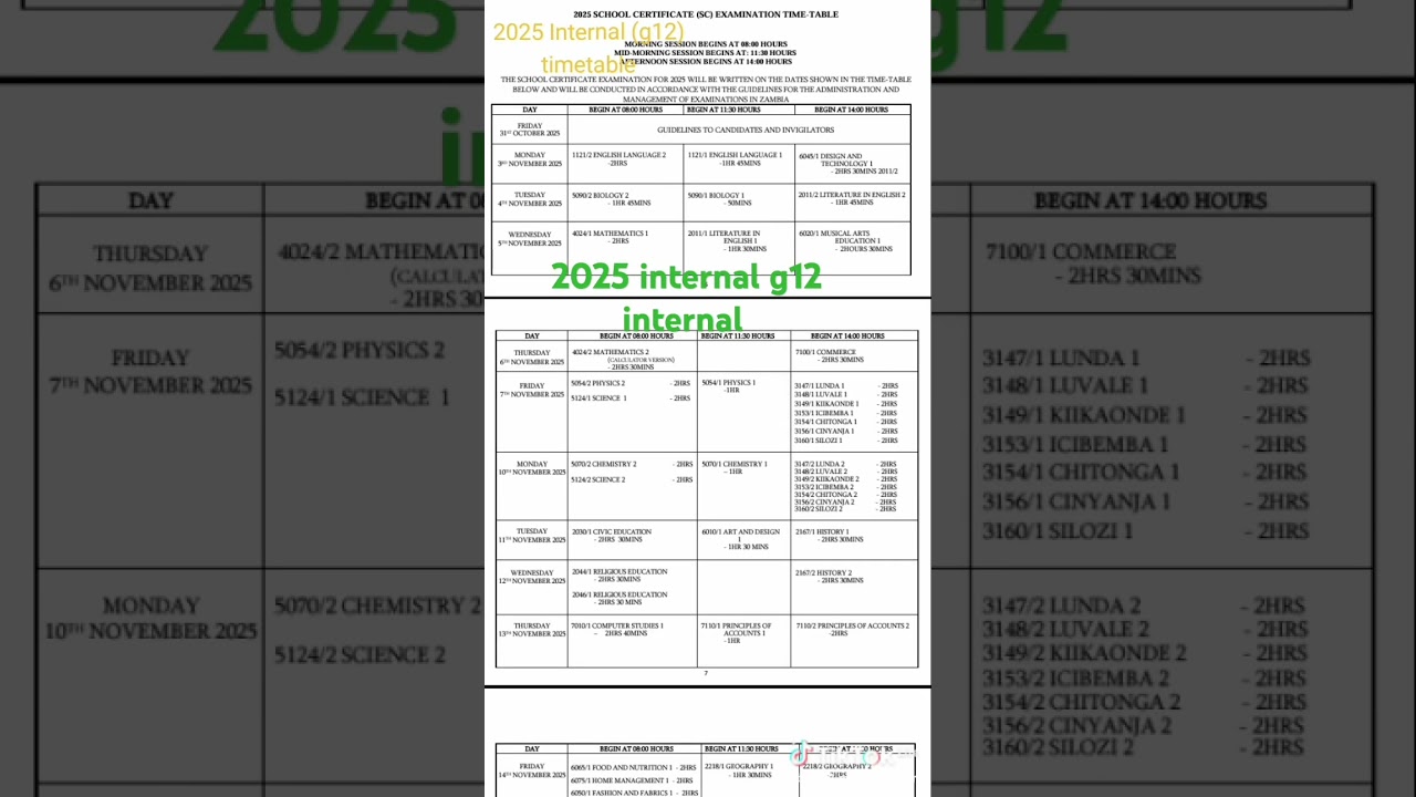 g12 internal timetable
