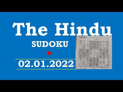 The Hindu  Sudoku Jan 02, 2022 - 1 Star - Step by Step Solution Clearly Explained