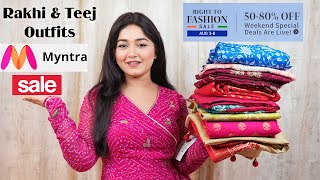 Myntra Right To Fashion Sale Haul, Teej & Rakhi Special Zari Work Kurta Set, Teej Special Sarees