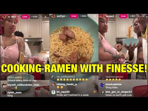 FINESSE2TYMES SHOWS SHUGGA THE BEST WAY TO COOK RAMEN NOODLES | IG LIVE