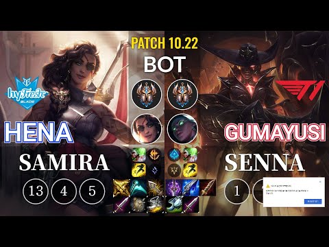 hyF Hena Samira vs T1 Gumayusi Senna Bot - KR Patch 10.22