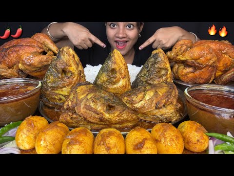FISH HEAD CURRY🌶️2 BIG WHOLE SPICY CHICKEN CURRY, MASALA EGG WITH BASMATI RICE 🤤🔥 BIG BITES 🥵