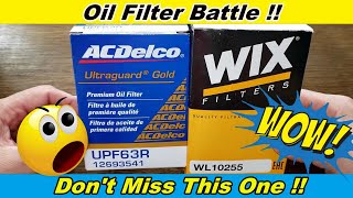 ACDelco Oil Filter UPF63R Cut Open vs. Wix Oil Filter WL10255 Cut Open