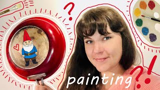 Pun Painting on a Kitchen Skillet : Hello Gnome Skillet!