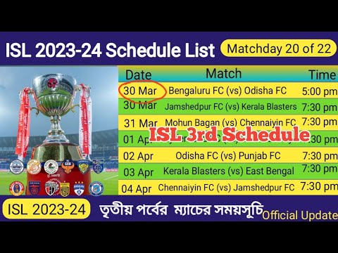 ISL 2024 3rd Schedule List | ISL Matchday 20 of 22 | isl schedule 2024 |